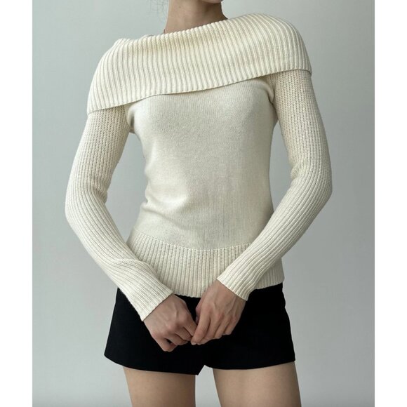 90s/Y2K Vintage Lauren Ralph Laure Off Shoulder Ivory Cream Sweater Womens Large - Picture 2 of 6